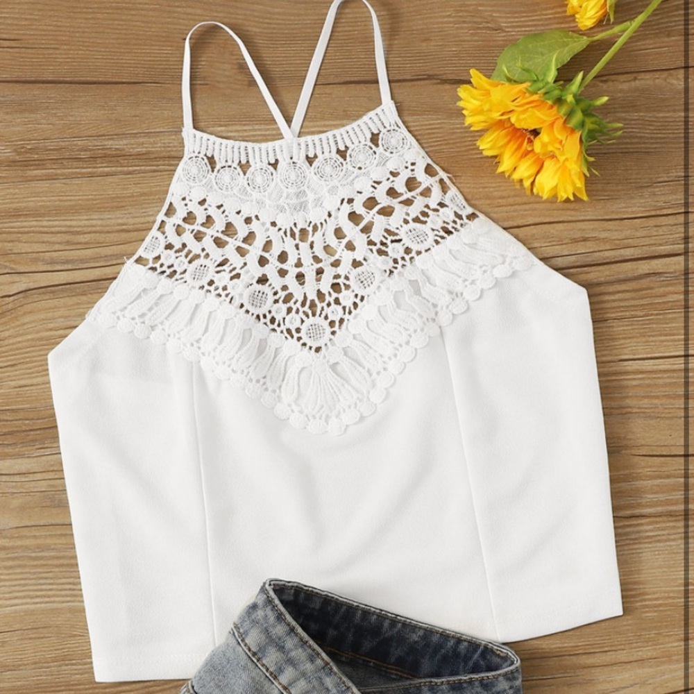 White halter lace crop top